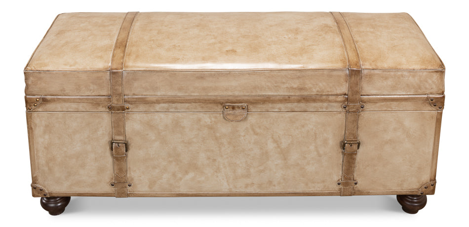 American Home Furniture | Sarreid - Leather Trunk/Bench - Pearl Leather