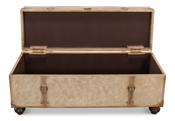 American Home Furniture | Sarreid - Leather Trunk/Bench - Pearl Leather