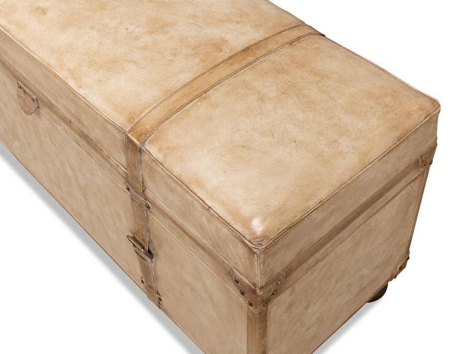 American Home Furniture | Sarreid - Leather Trunk/Bench - Pearl Leather