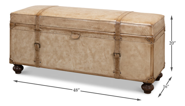 American Home Furniture | Sarreid - Leather Trunk/Bench - Pearl Leather