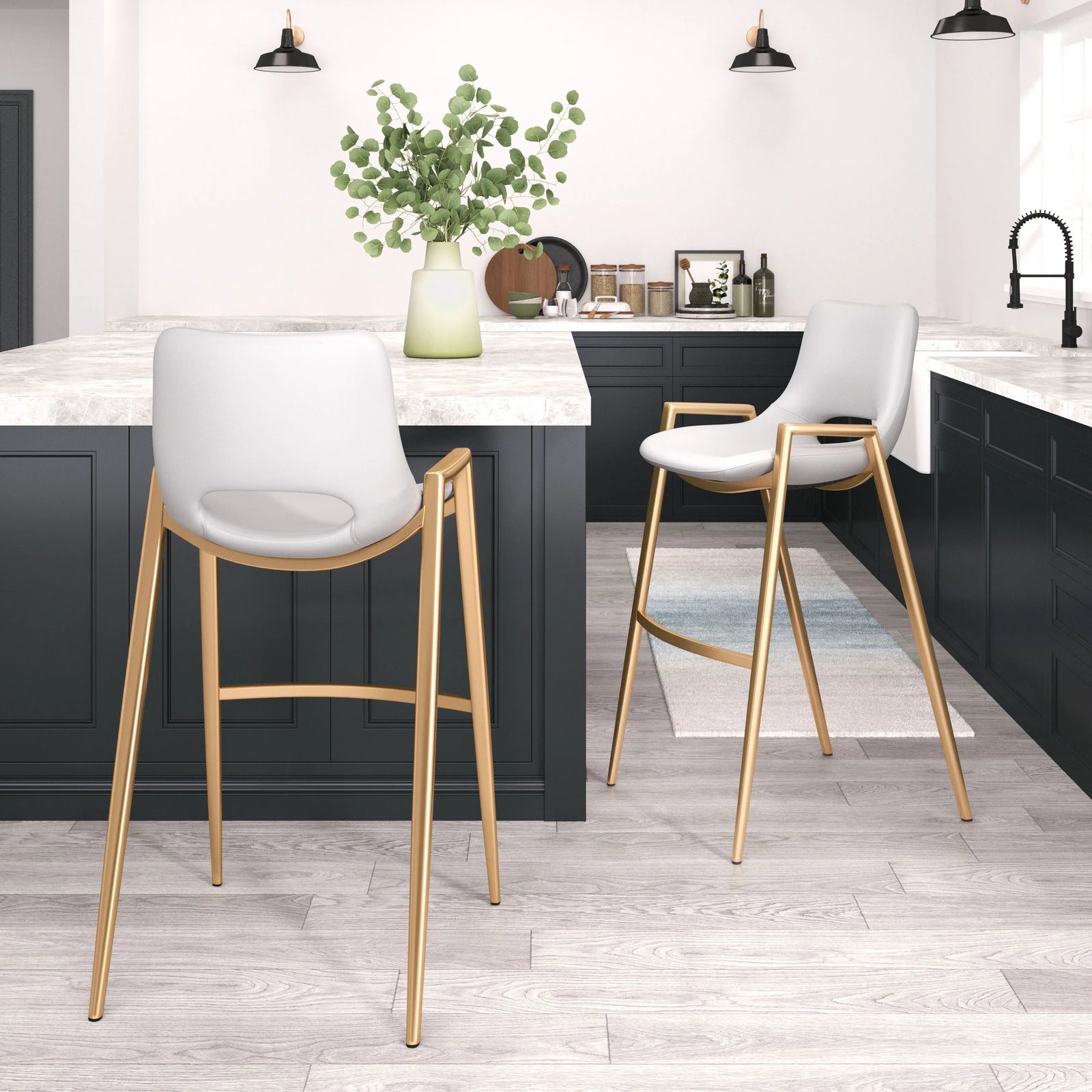 Zuo Desi Barstool (Set of 2) White & Gold BAR STOOLS + COUNTER STOOLS