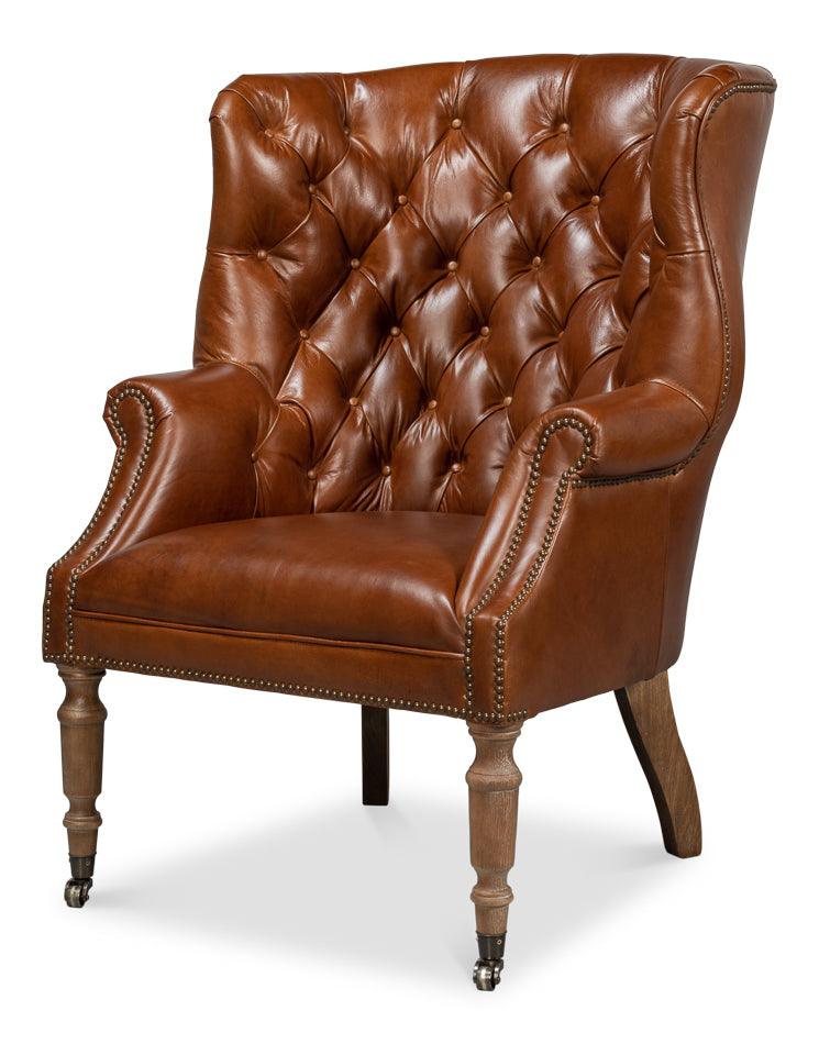 Sarreid Welsh Leather Chair - Vintage Havana ACCENT + LOUNGE CHAIRS