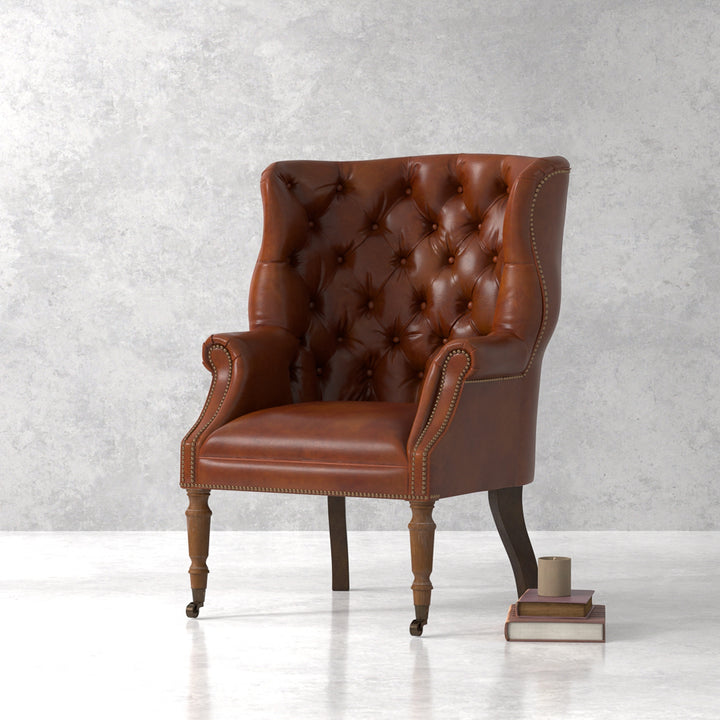 American Home Furniture | Sarreid - Welsh Leather Chair - Vintage Havana