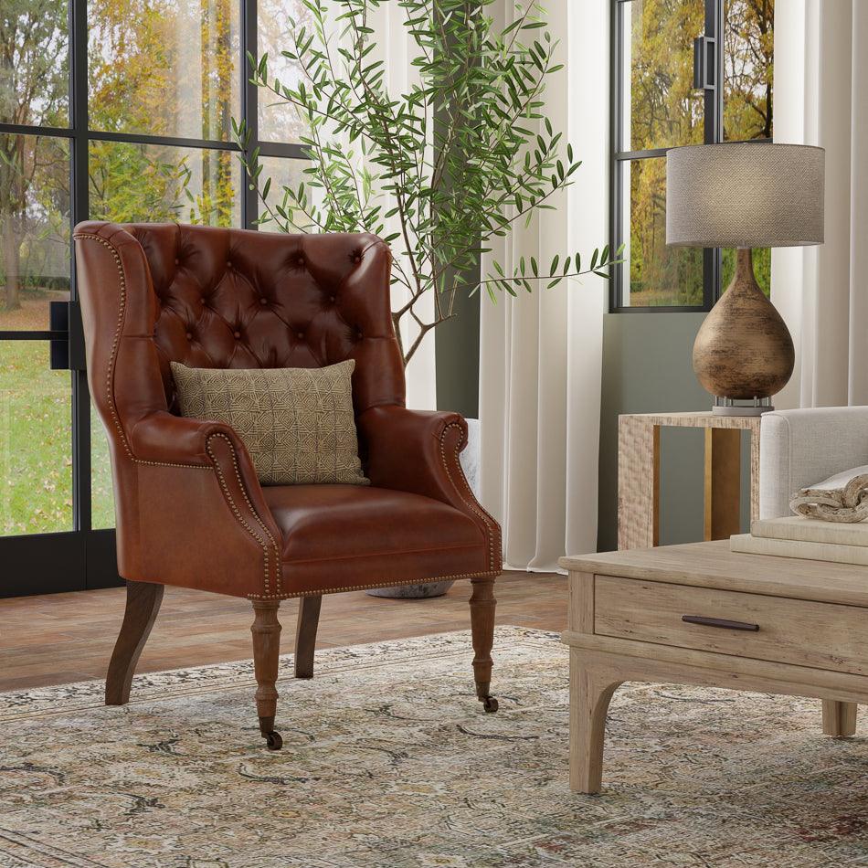 Sarreid Welsh Leather Chair - Vintage Havana ACCENT + LOUNGE CHAIRS