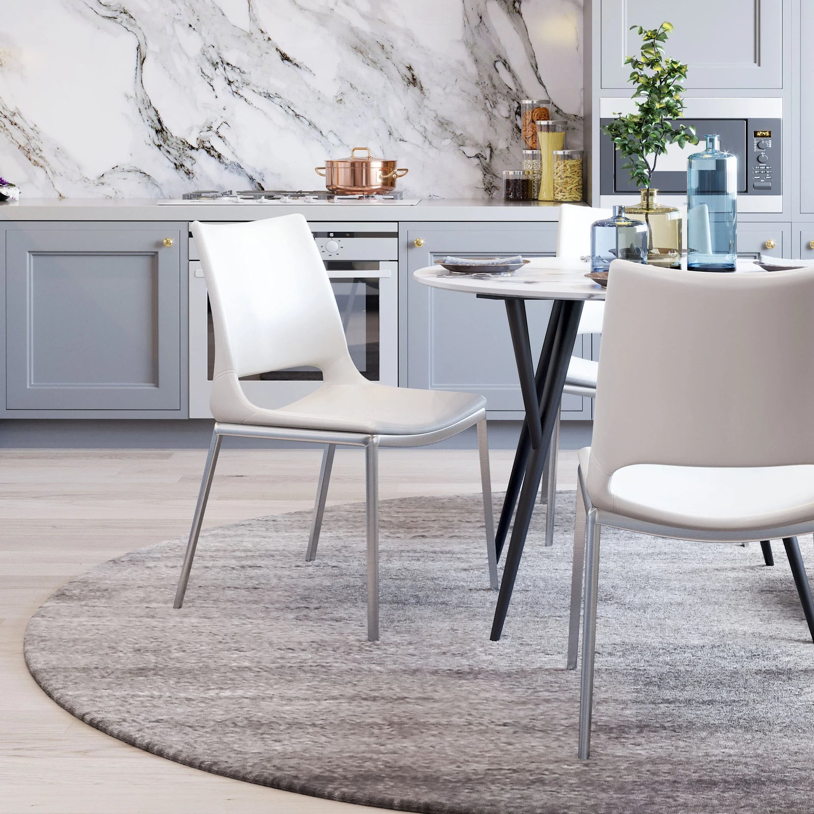 Zuo Ace Dining Chair (Set of 2) White & Silver DINING CHAIRS