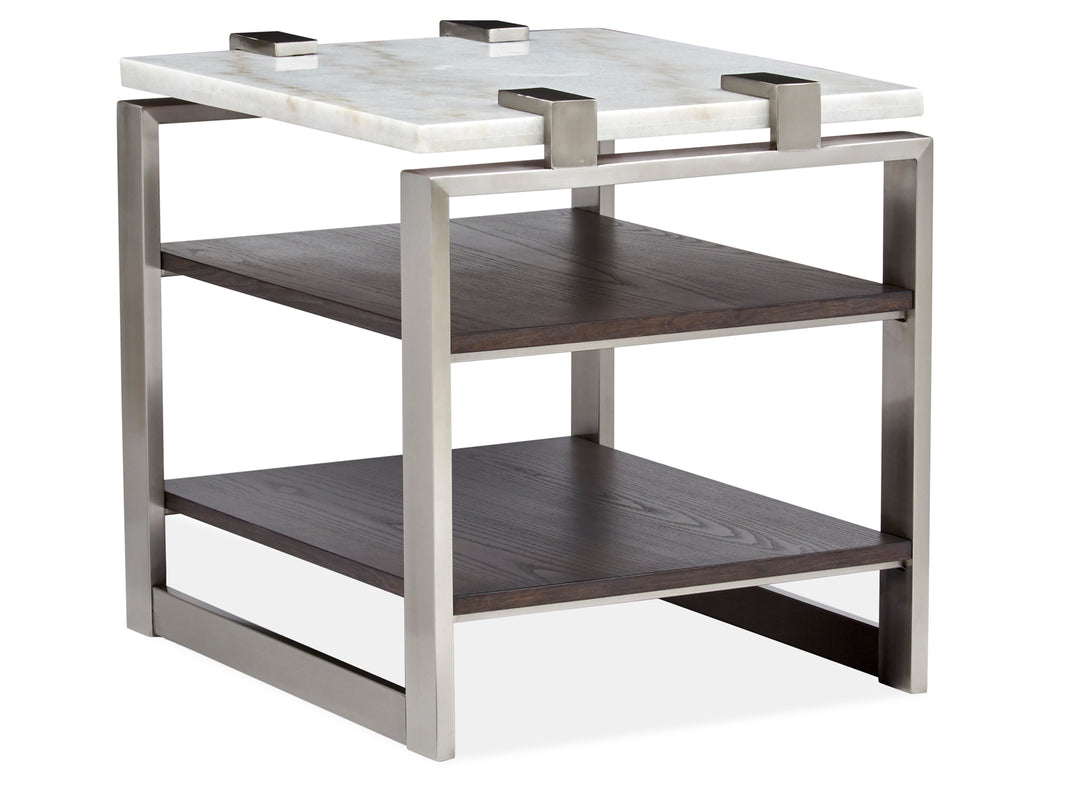 Paradox Pearl White And Roasted Almond And Brushed Platinum Rectangular End Table - T4852-03