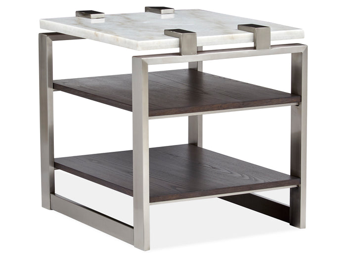 Paradox Pearl White And Roasted Almond And Brushed Platinum Rectangular End Table - T4852-03
