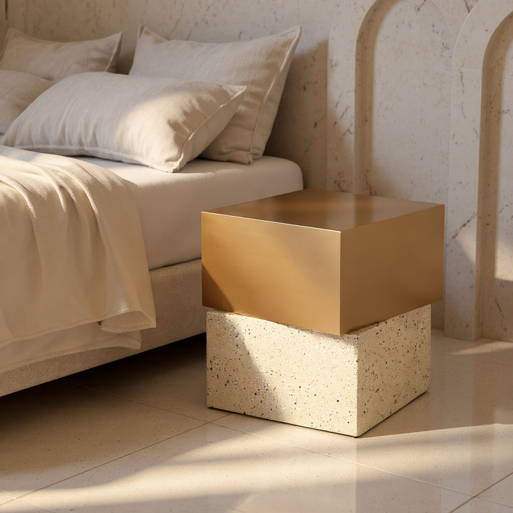 Cinza Side Table Gold & Beige - 110146