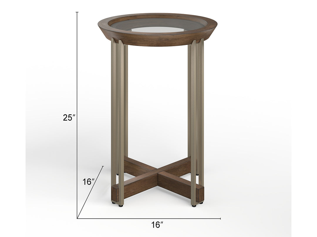 Elora Walnut And Tarnished Silver And Clear Glass Round Accent Table - T5639-35