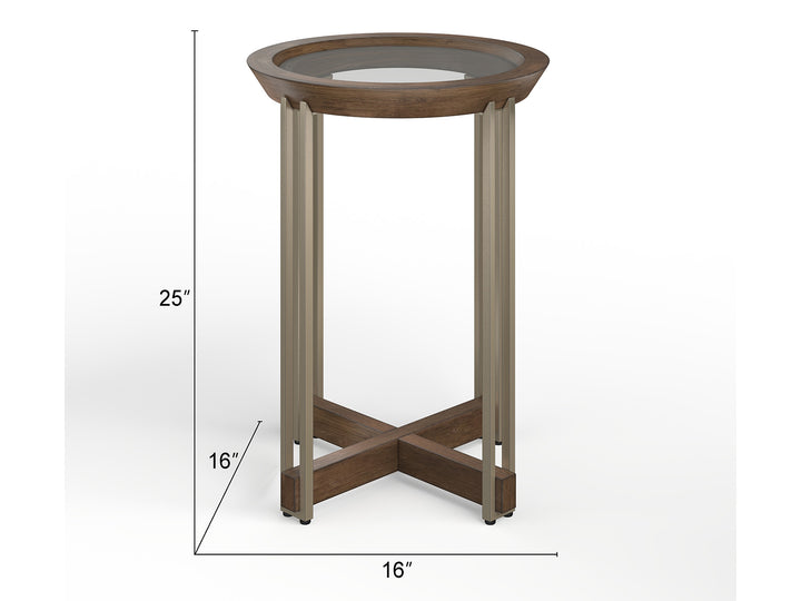 Elora Walnut And Tarnished Silver And Clear Glass Round Accent Table - T5639-35