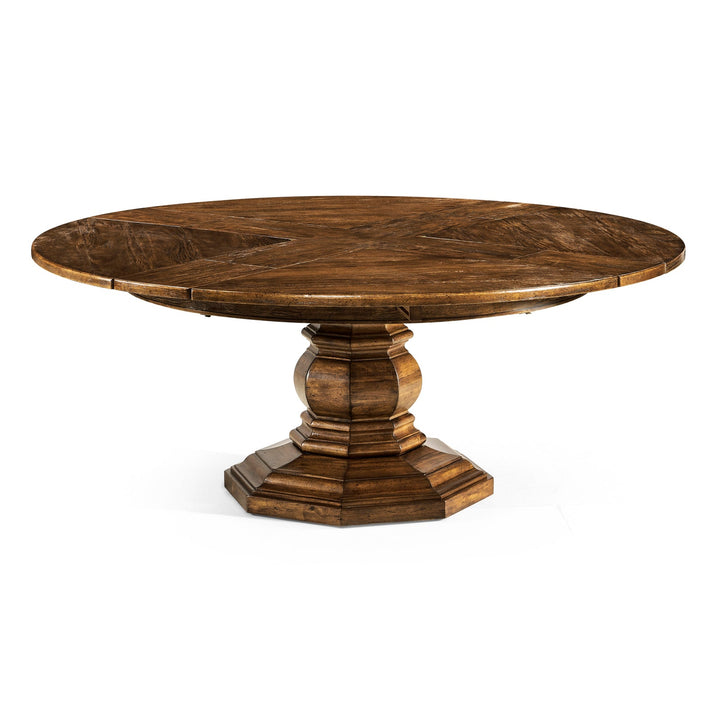 Casual Accents Country Walnut Round Extendable Dining Table 59" - Jonathan Charles - AmericanHomeFurniture