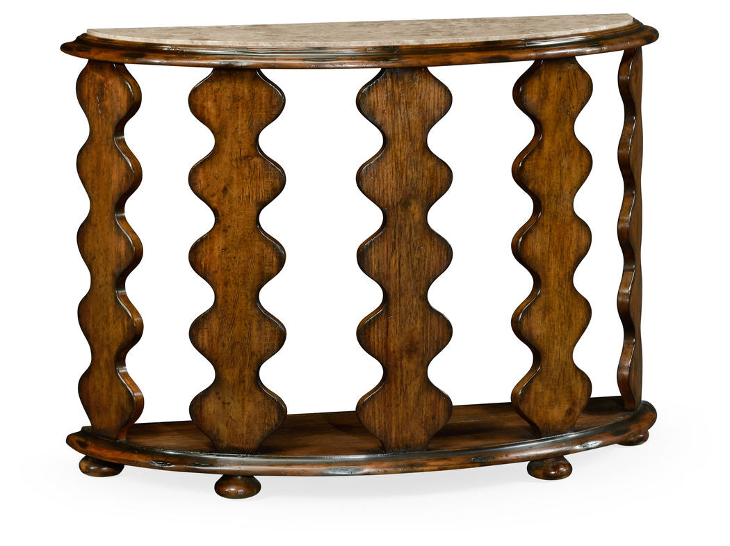 Demilune Console Table in Rustic Walnut - Jonathan Charles - AmericanHomeFurniture