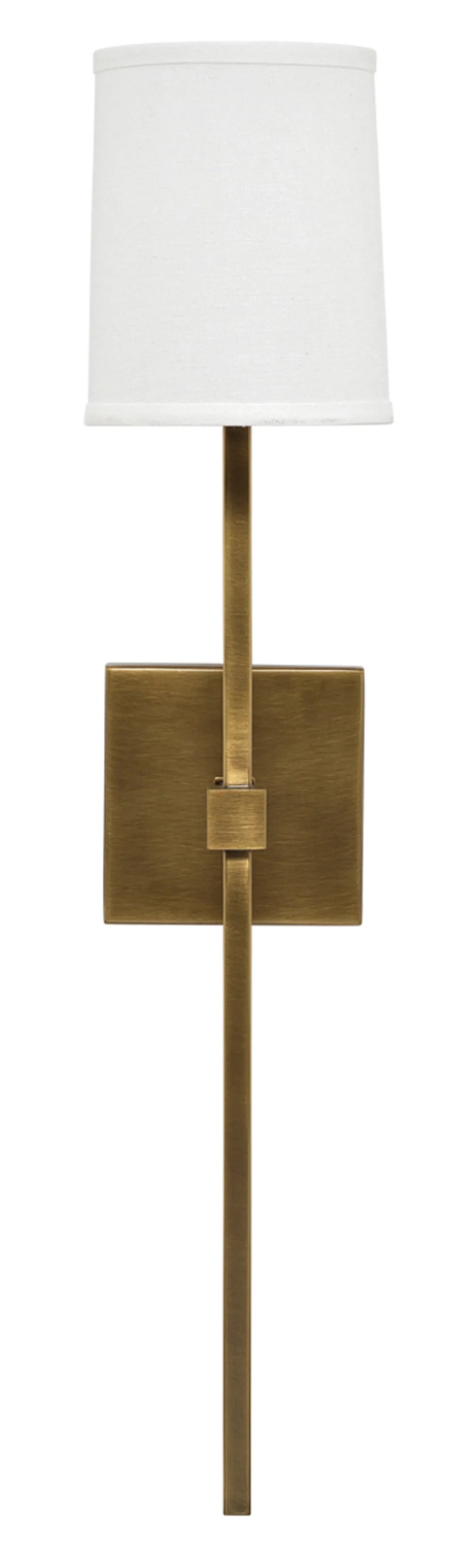 Minerva Wall Sconce, Antique Brass With White Linen Shade - AmericanHomeFurniture