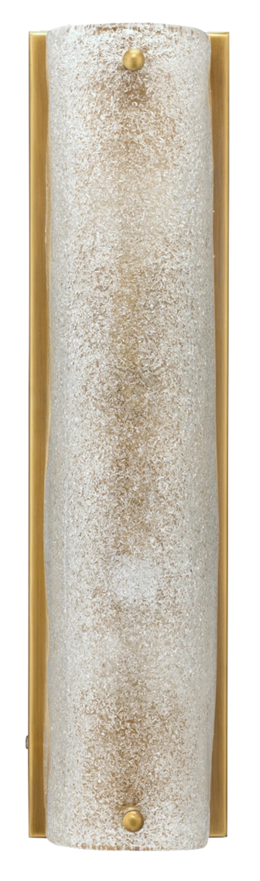 Moet Double Rounded Sconce, Textured Melted Ice Glass and Antique Brass Metal - AmericanHomeFurniture