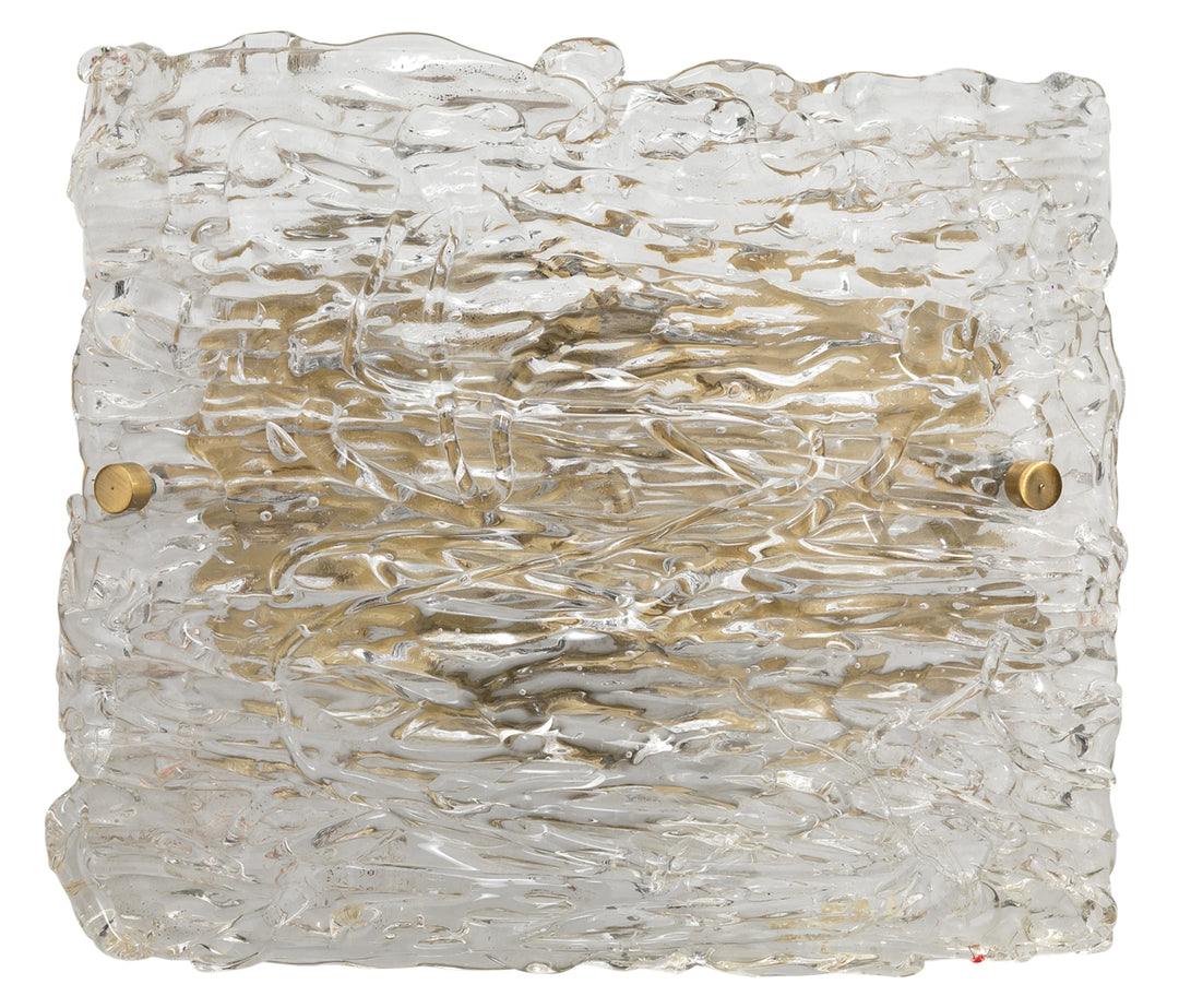Swan Curved Glass Sconce, Large, Clear Textured Glass and Antique Brass Metal - AmericanHomeFurniture
