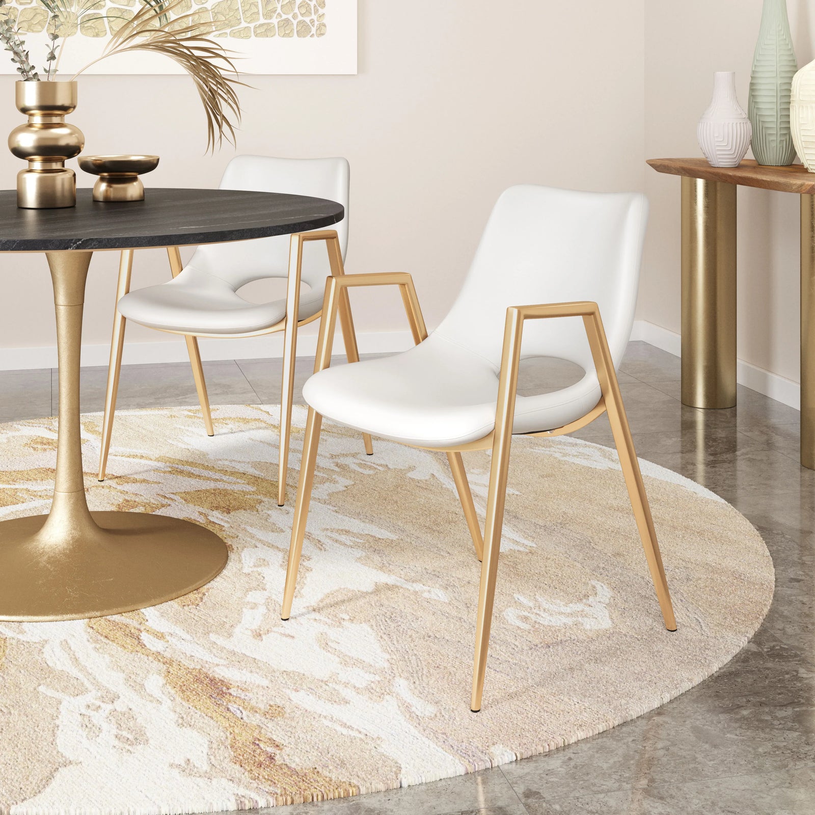 Zuo Desi Dining Chair (Set of 2) White & Gold DINING CHAIRS