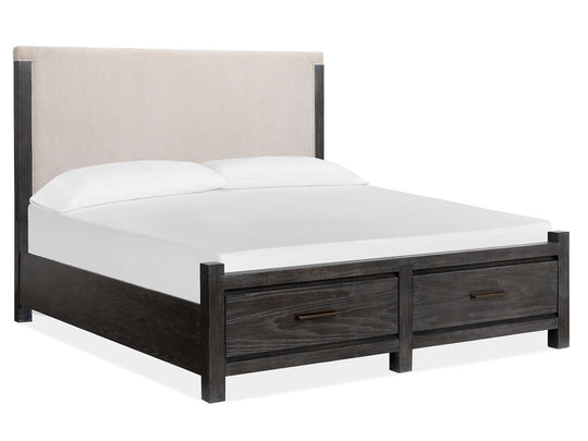 Plum Creek Ravenwood Black California King Upholstered Panel Storage Bed - B5990-75A