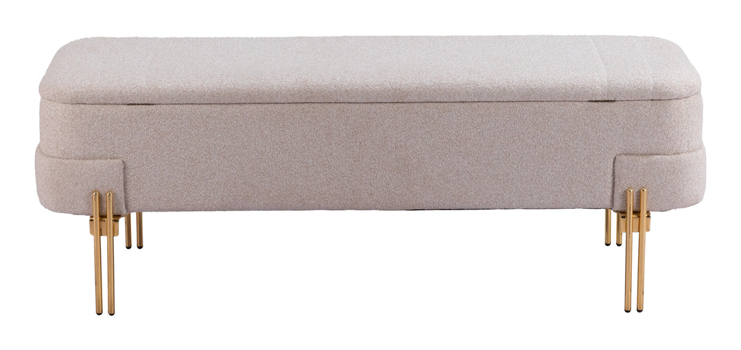 Lebreton Storage Bench Oatmeal Beige - AmericanHomeFurniture