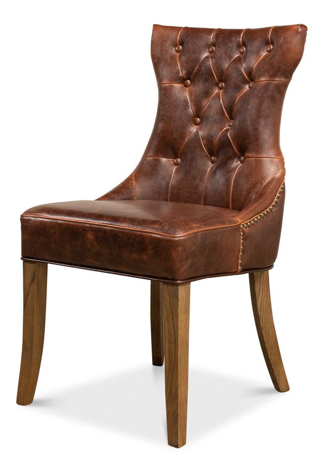 Sarreid Sophie Side Chair - Dark Brown Leather - Set of 2 DINING CHAIRS