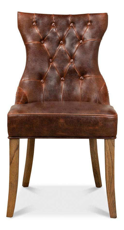 Sarreid Sophie Side Chair - Dark Brown Leather - Set of 2 DINING CHAIRS