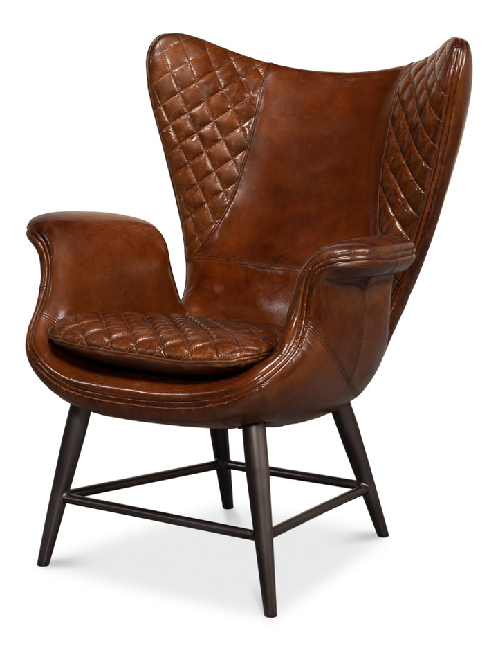 American Home Furniture | Sarreid - Quilted Vintage Havana Lthr Wing Chair