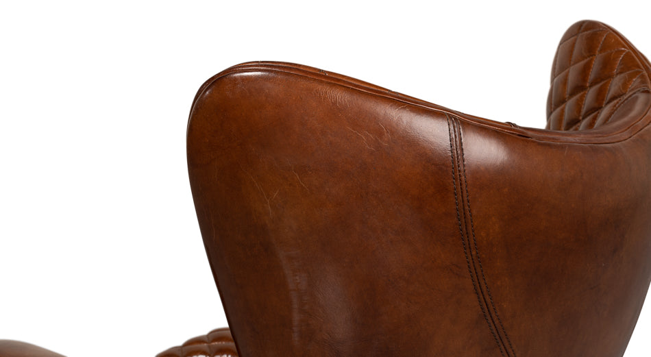 American Home Furniture | Sarreid - Quilted Vintage Havana Lthr Wing Chair