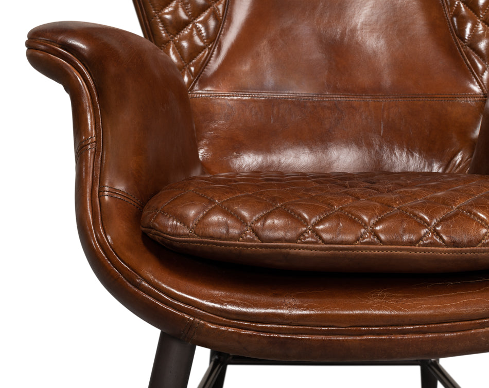 American Home Furniture | Sarreid - Quilted Vintage Havana Lthr Wing Chair