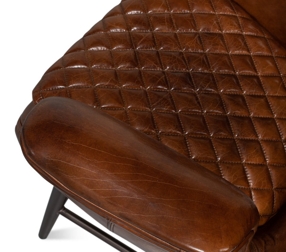 American Home Furniture | Sarreid - Quilted Vintage Havana Lthr Wing Chair