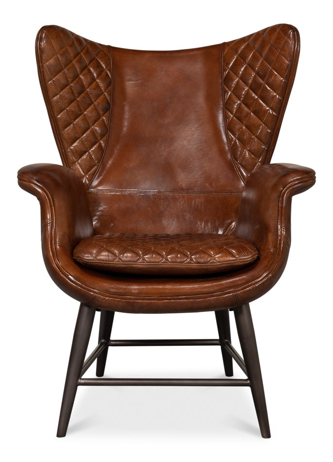 American Home Furniture | Sarreid - Quilted Vintage Havana Lthr Wing Chair