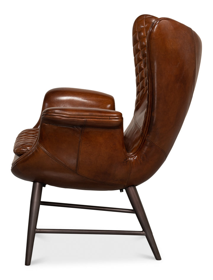 American Home Furniture | Sarreid - Quilted Vintage Havana Lthr Wing Chair