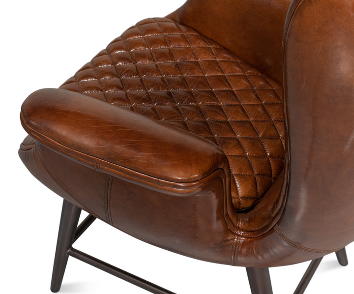 American Home Furniture | Sarreid - Quilted Vintage Havana Lthr Wing Chair