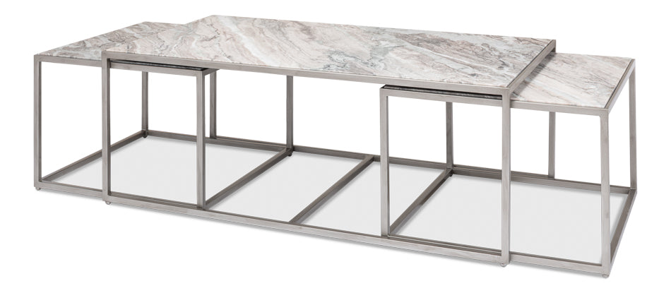 American Home Furniture | Sarreid - Set Of 3 Nesting Low Tables - Marble Tops