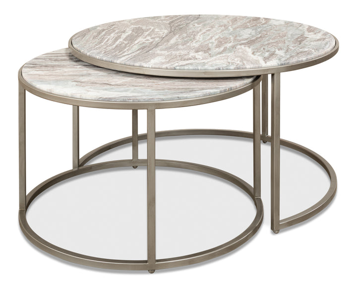 American Home Furniture | Sarreid - Set Of 2 Round Nesting Tables Marble Top