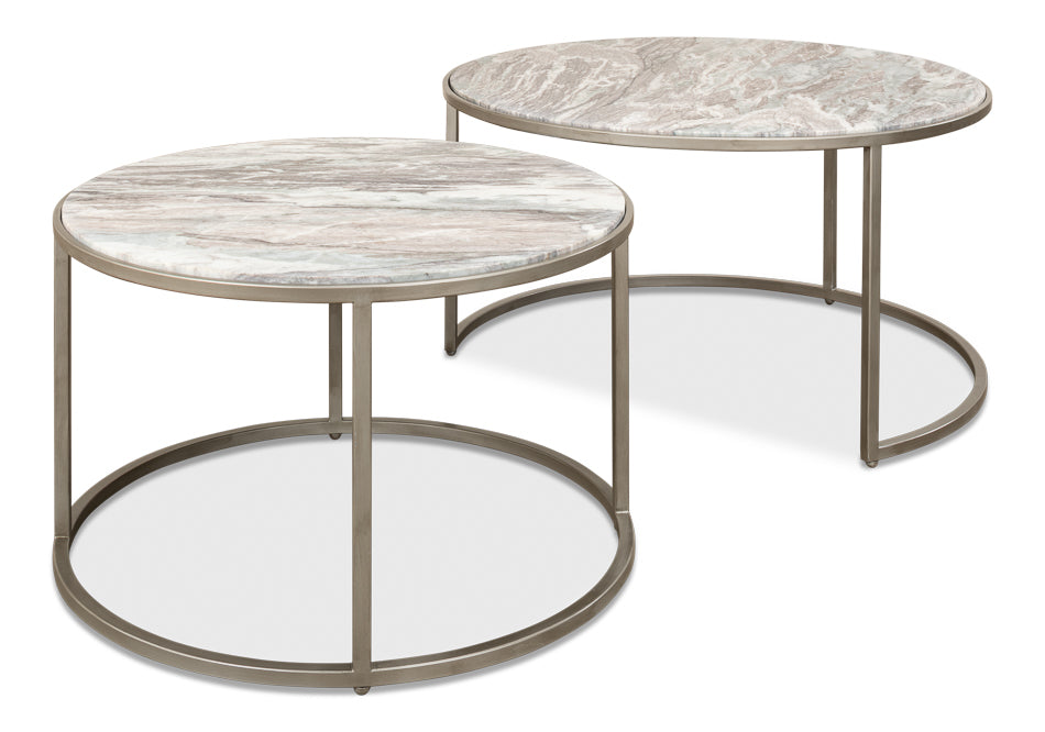 American Home Furniture | Sarreid - Set Of 2 Round Nesting Tables Marble Top