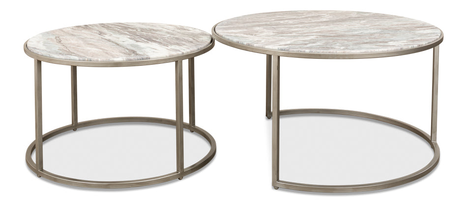 American Home Furniture | Sarreid - Set Of 2 Round Nesting Tables Marble Top