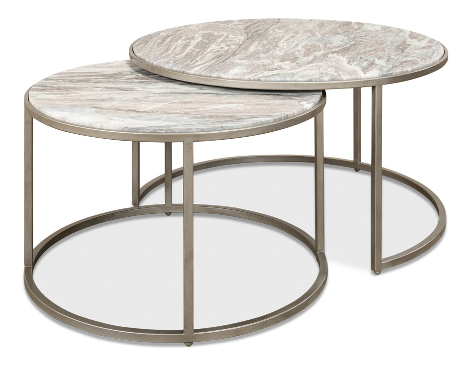 American Home Furniture | Sarreid - Set Of 2 Round Nesting Tables Marble Top