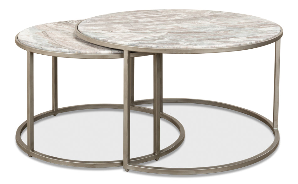 American Home Furniture | Sarreid - Set Of 2 Round Nesting Tables Marble Top