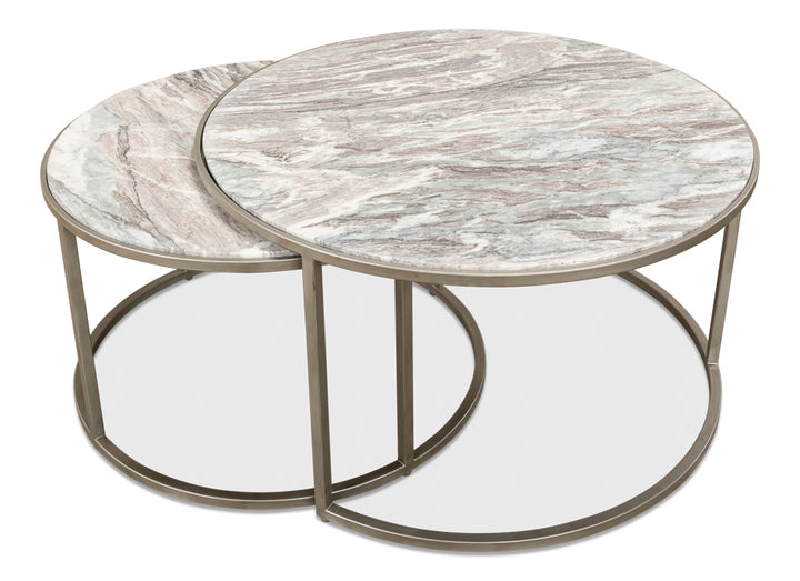 American Home Furniture | Sarreid - Set Of 2 Round Nesting Tables Marble Top