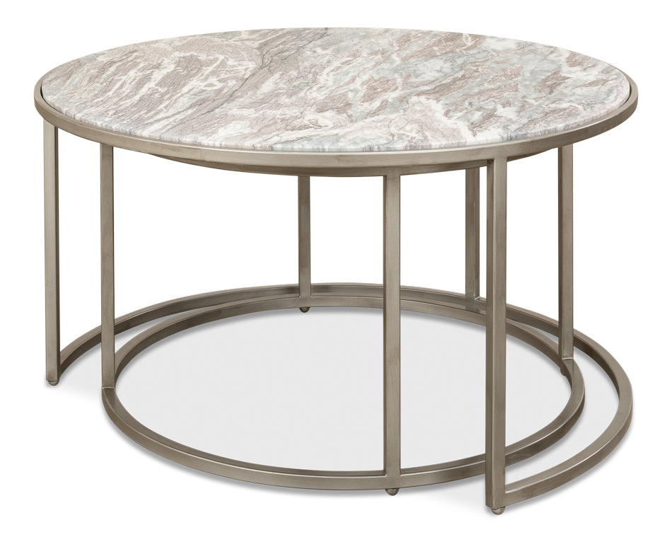 American Home Furniture | Sarreid - Set Of 2 Round Nesting Tables Marble Top