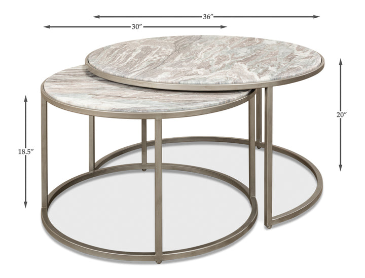 American Home Furniture | Sarreid - Set Of 2 Round Nesting Tables Marble Top