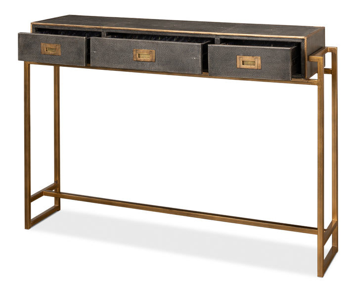 American Home Furniture | Sarreid - Shagreen Gold & Gray Console