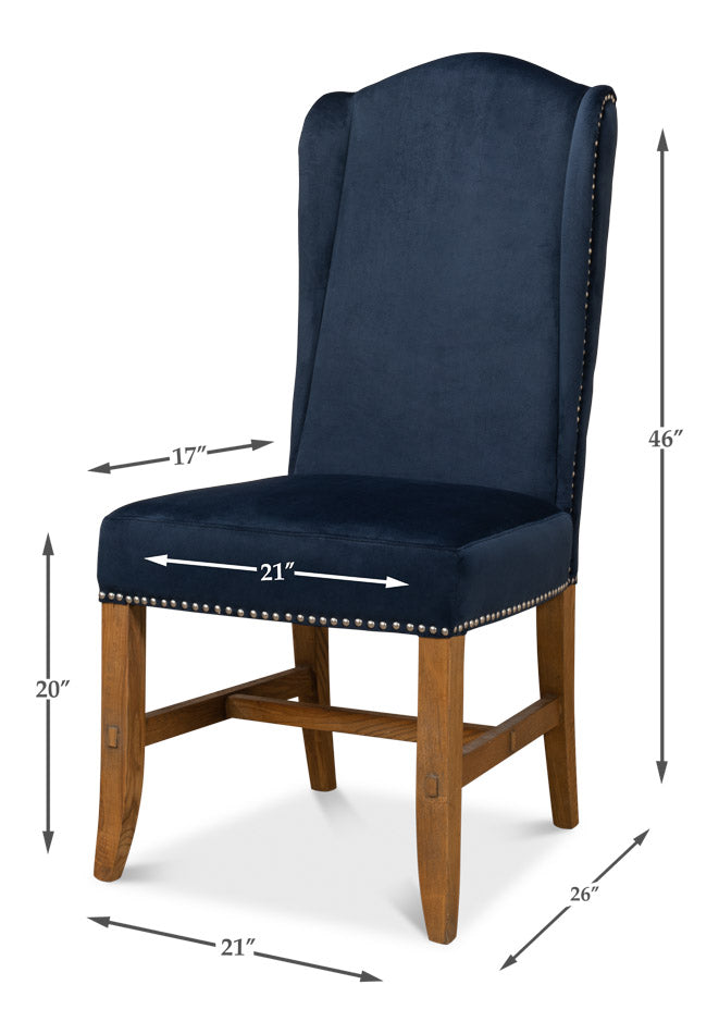 American Home Furniture | Sarreid - High Back Dining Chair - Blue Velvet - Set of 2