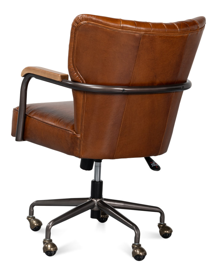 American Home Furniture | Sarreid - Parker Office Chair - Vintage Havana Lthr