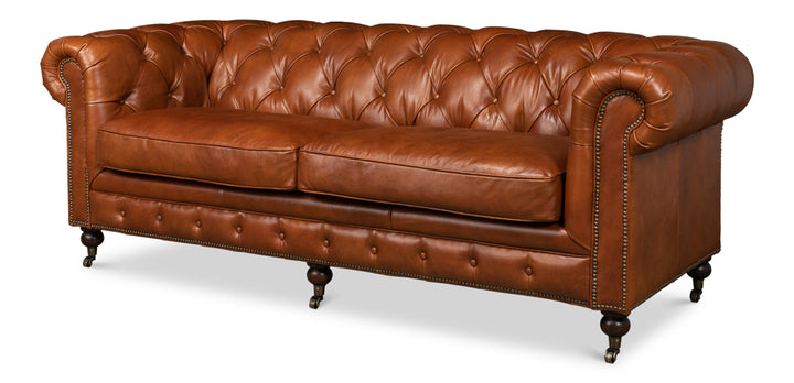 American Home Furniture | Sarreid - Tufted English Club Sofa - Brown Leather 