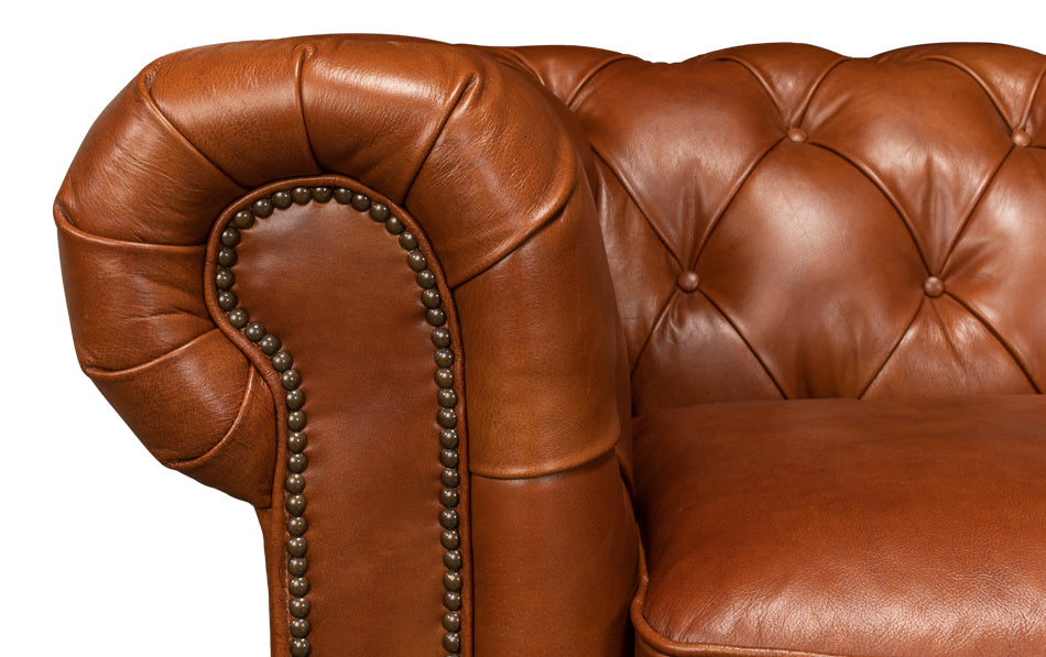 American Home Furniture | Sarreid - Tufted English Club Sofa - Brown Leather 