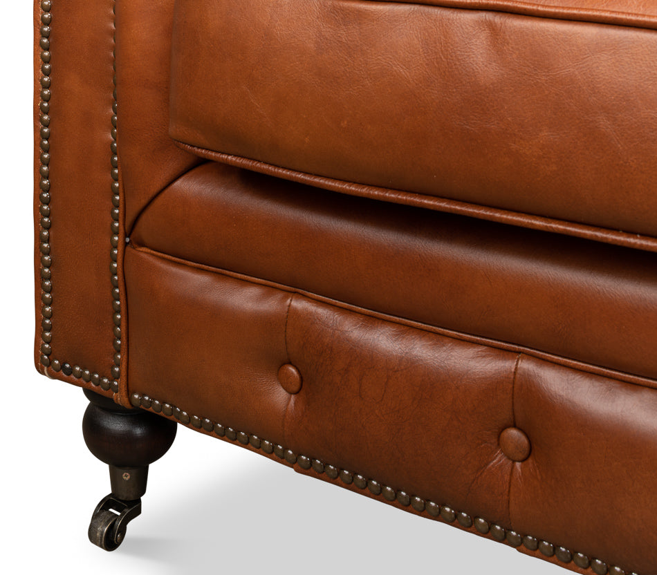 American Home Furniture | Sarreid - Tufted English Club Sofa - Brown Leather 