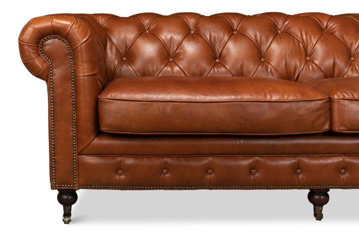 American Home Furniture | Sarreid - Tufted English Club Sofa - Brown Leather 