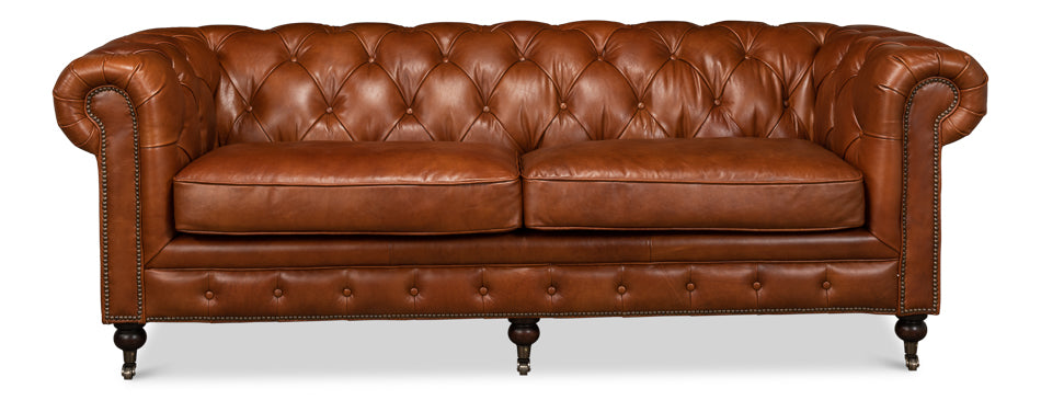 American Home Furniture | Sarreid - Tufted English Club Sofa - Brown Leather 