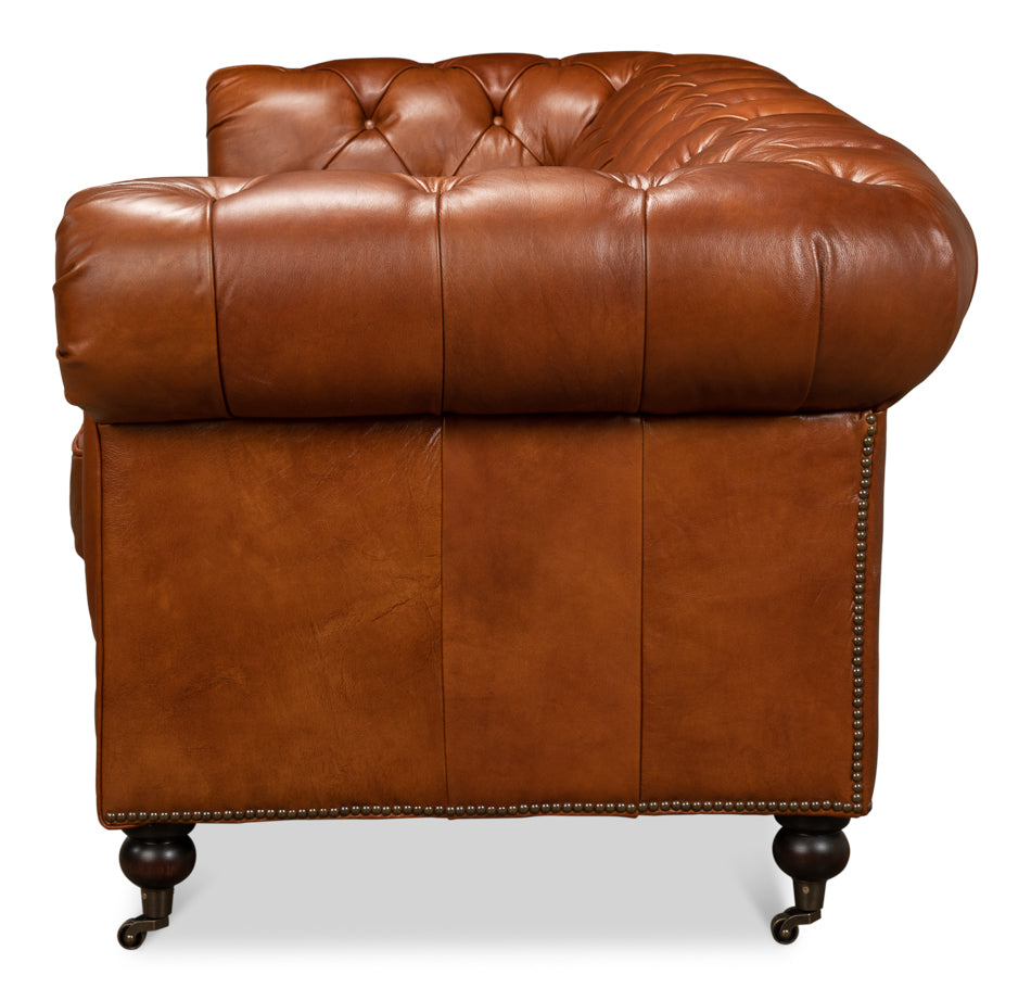 American Home Furniture | Sarreid - Tufted English Club Sofa - Brown Leather 