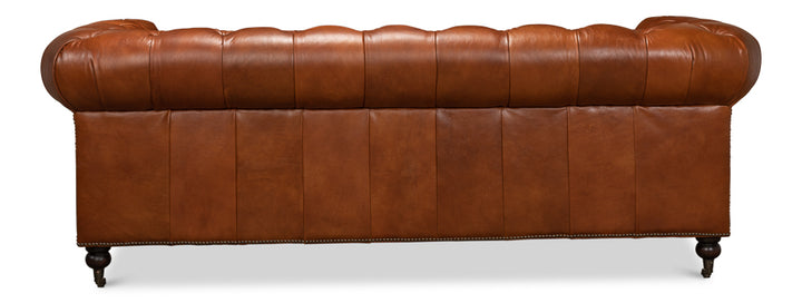 American Home Furniture | Sarreid - Tufted English Club Sofa - Brown Leather 